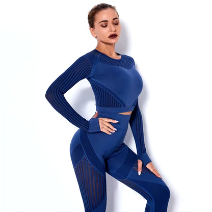 Hollow Out Seamless Yoga Set Sport Outfits Women Black Two 2 Piece Crop Top Bra Leggings Workout Gym Suit Fitness Sport Sets